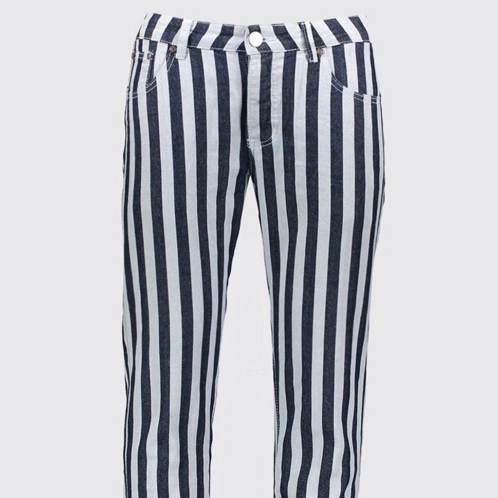 White and navy stripped jeans from BooHooMAN